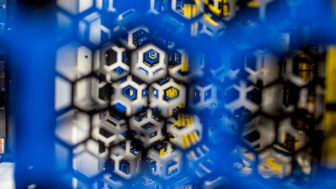 a close up of a blue wall